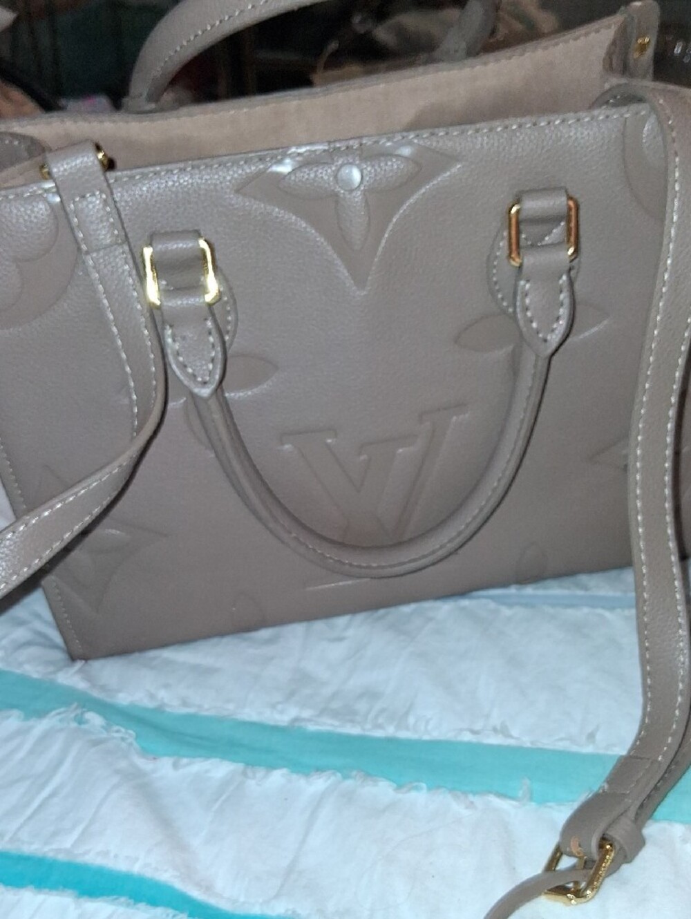 Taupe Embossed Monogram Purse with Gold Hardware . Sold As Is. DO NOT BUNDLE. - Picture 15 of 15
